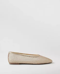 Women's Metallic Gold Mesh Ballet Flats with Padded Footbed