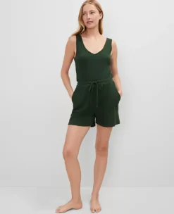 Sleeveless Cotton Lounger Romper with Pockets - Cypress Tree Green