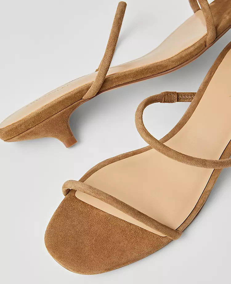 Suede Kitten Heel Mule Sandals - Double Strap Slides in Dark Taupe 2 Suede Kitten Heel Mule Sandals - Double Strap Slides in Dark Taupe - Image 2