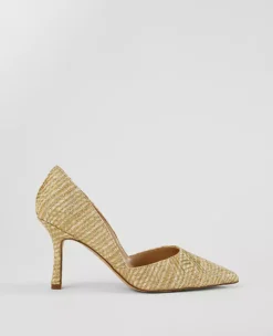 Azra Gold Metallic Straw Pumps - Elegant 3 1/3 Inch Heels