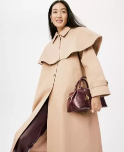 Removable Cape Trench Coat in Cafe Au Lait