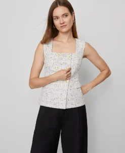 Women's Tweed Square Neck Vest - Tailored Charcoal & White Layering Piece