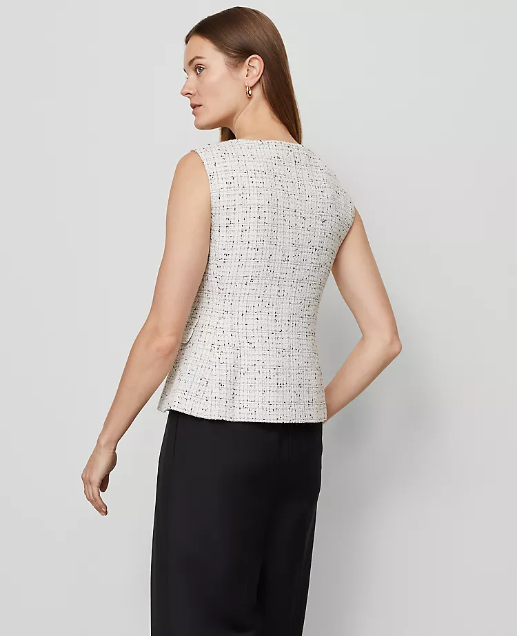 Women's Tweed Square Neck Vest - Tailored Charcoal & White Layering Piece 2 Women's Tweed Square Neck Vest - Tailored Charcoal & White Layering Piece - Image 2