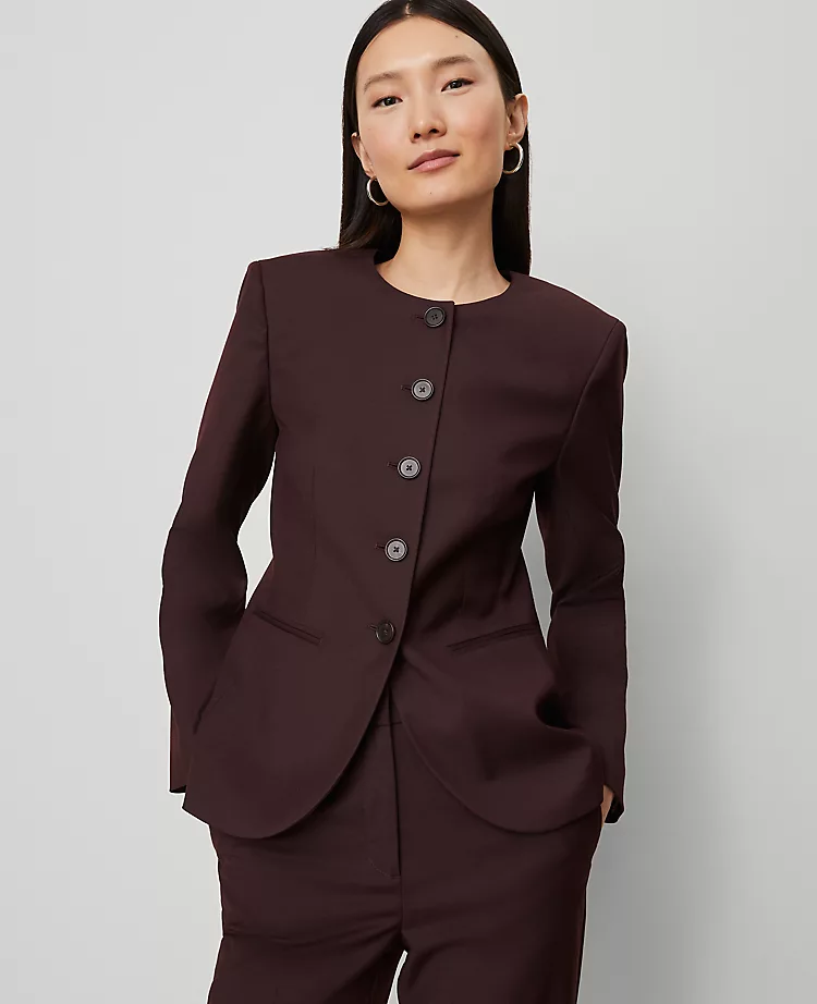 Burgundy Curved Hem Tailored Suit Jacket with Stretch Comfort 2 Burgundy Curved Hem Tailored Suit Jacket with Stretch Comfort - Image 2