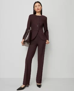 Burgundy Curved Hem Tailored Suit Jacket with Stretch Comfort 7 Burgundy Curved Hem Tailored Suit Jacket with Stretch Comfort -Ann Taylor Store 857214 019903 ALT2