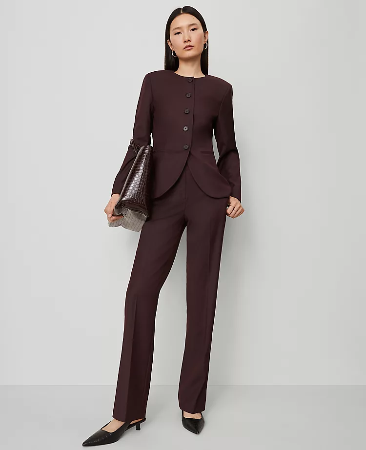 Burgundy Curved Hem Tailored Suit Jacket with Stretch Comfort 4 Burgundy Curved Hem Tailored Suit Jacket with Stretch Comfort - Image 4