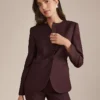 Burgundy Curved Hem Tailored Suit Jacket with Stretch Comfort
