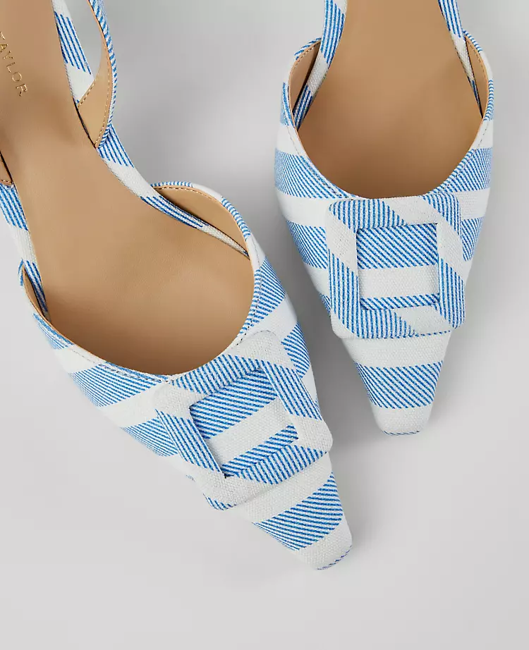 Pointed Toe Slingback Pumps - Zephyr Blue Low Heel Dress Shoes 2 Pointed Toe Slingback Pumps - Zephyr Blue Low Heel Dress Shoes - Image 2