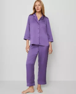 Women's Satin Pajama Set in Majestic Violet - Silky Soft 2-Piece Sleepwear