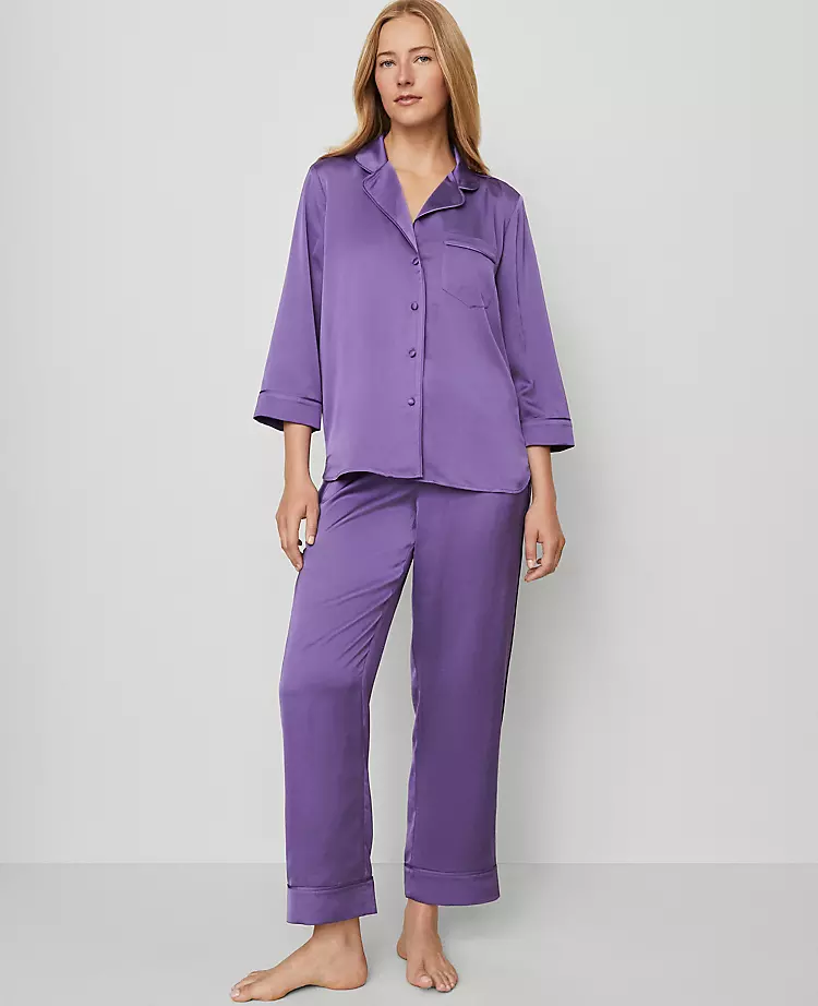 Women's Satin Pajama Set in Majestic Violet - Silky Soft 2-Piece Sleepwear 1 Women's Satin Pajama Set in Majestic Violet - Silky Soft 2-Piece Sleepwear