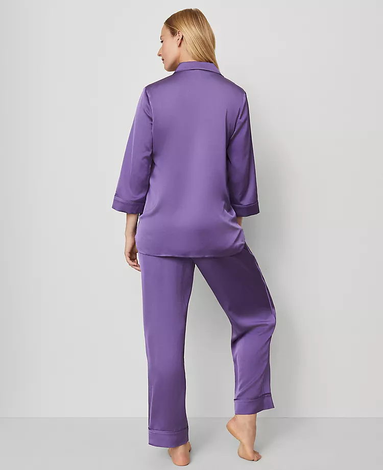Women's Satin Pajama Set in Majestic Violet - Silky Soft 2-Piece Sleepwear 2 Women's Satin Pajama Set in Majestic Violet - Silky Soft 2-Piece Sleepwear - Image 2