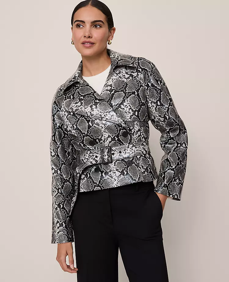 Snake Print Belted Trench Coat Black/ Neutral Snakeskin 2 Snake Print Belted Trench Coat Black/ Neutral Snakeskin - Image 2