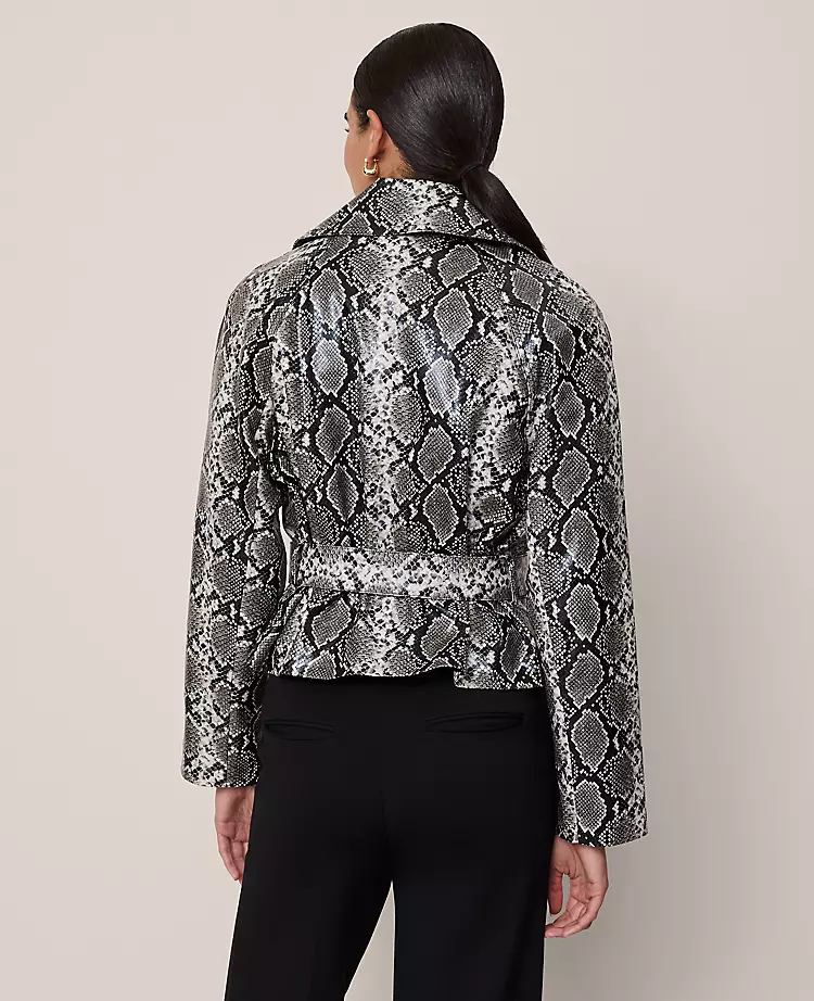 Snake Print Belted Trench Coat Black/ Neutral Snakeskin 3 Snake Print Belted Trench Coat Black/ Neutral Snakeskin - Image 3