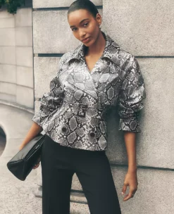 Snake Print Belted Trench Coat Black/ Neutral Snakeskin