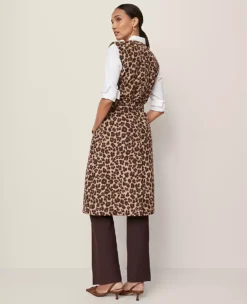Chic Animal Print Belted Trench Vest in Almond Croissant -Ann Taylor Store 857222 522787 ALT1