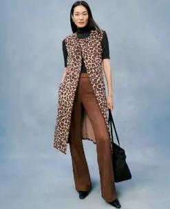 Chic Animal Print Belted Trench Vest in Almond Croissant