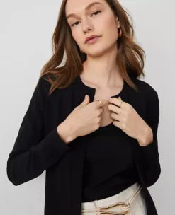 Petite Cropped Open Cardigan - Versatile Black Layering Sweater -Ann Taylor Store 857240 2222 ALT2