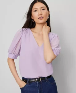 Puff Sleeve V-Neck Popover Lavender Petal