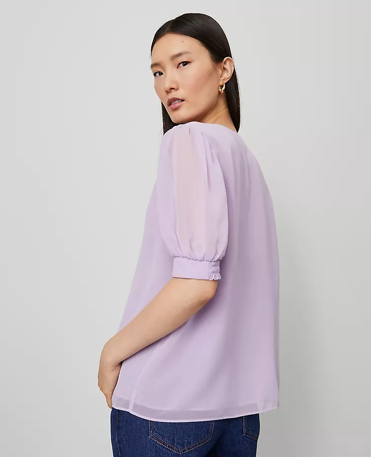 Puff Sleeve V-Neck Popover Lavender Petal 2 Puff Sleeve V-Neck Popover Lavender Petal - Image 2