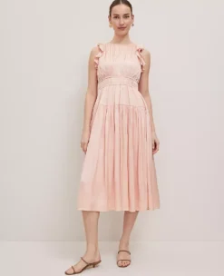Petite Ruffle Midi Dress - Ceramic Pink Flowy Sleeveless Dress