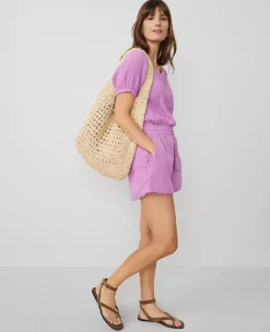 Petite Triple-Cloth Pull-On Cotton Shorts in Orchid Glow