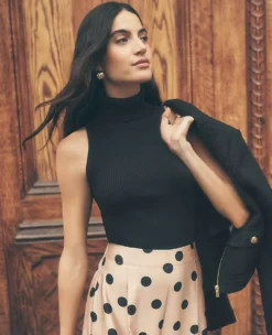 Black Ribbed Turtleneck Sleeveless Sweater Shell - Slim Fit