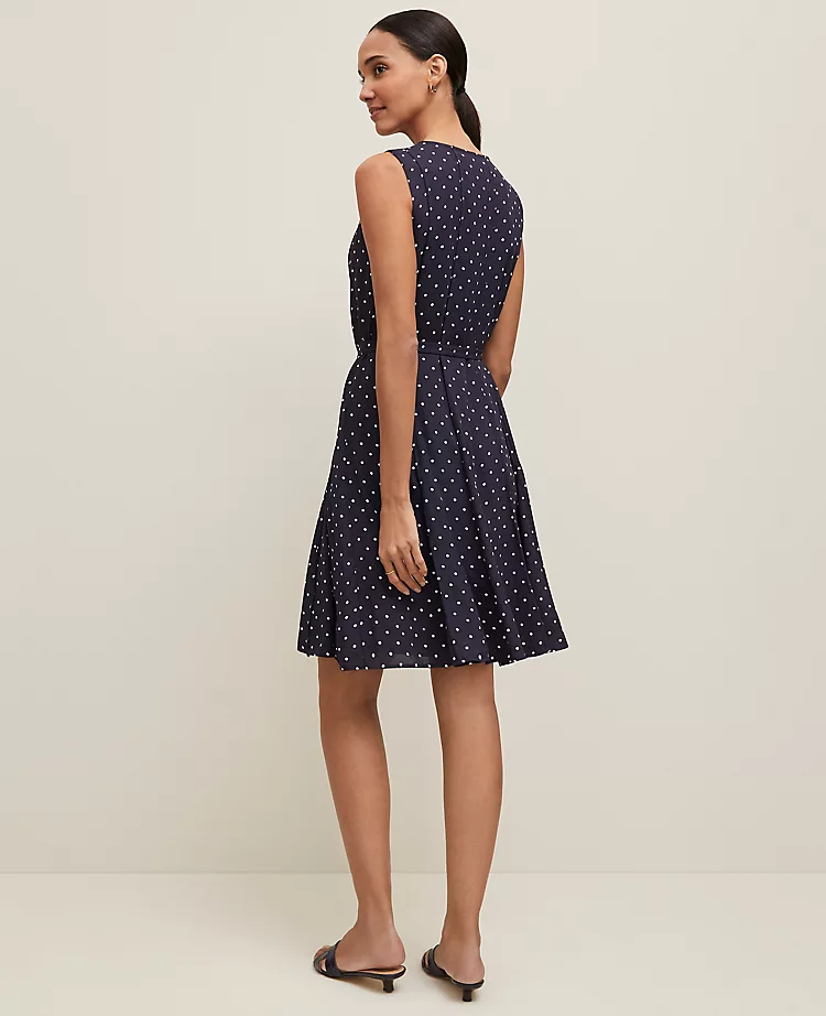 Petite Dotted Belted Flare Dress in Night Sky and White 2 Petite Dotted Belted Flare Dress in Night Sky and White - Image 2