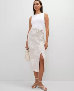 Petite Knotted Linen Blend Wrap Pencil Skirt in White -Ann Taylor Store 857396 519942 ALT3