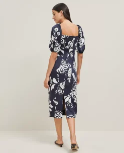 Petite Floral Puff Sleeve Midi Dress in Night Sky -Ann Taylor Store 857405 519919 ALT1