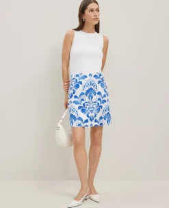 Petite Power Blue Cotton-Linen Tiled A-Line Skirt 5 Petite Power Blue Cotton-Linen Tiled A-Line Skirt -Ann Taylor Store 857407 520291 ALT2