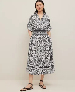 Petite Black Satin Button-Front Midi Dress with Dolman Sleeves