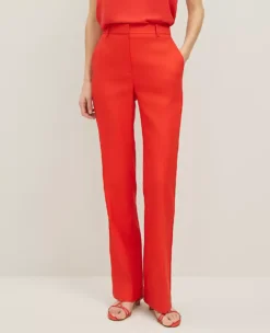 High-Rise Petite Linen Blend Trousers - Fiery Red Wide Leg -Ann Taylor Store 857447 5139 ALT1
