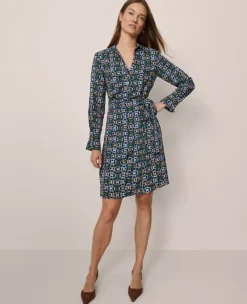 Chain Link Collared Wrap Shirtdress Moonlit Backdrop B -Ann Taylor Store 857486 526346 ALT2