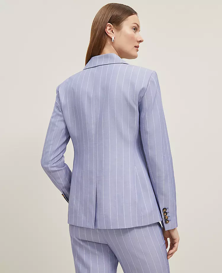 Petite Pinstripe Velvet Double Breasted Cutaway Blazer 3 Petite Pinstripe Velvet Double Breasted Cutaway Blazer - Image 3