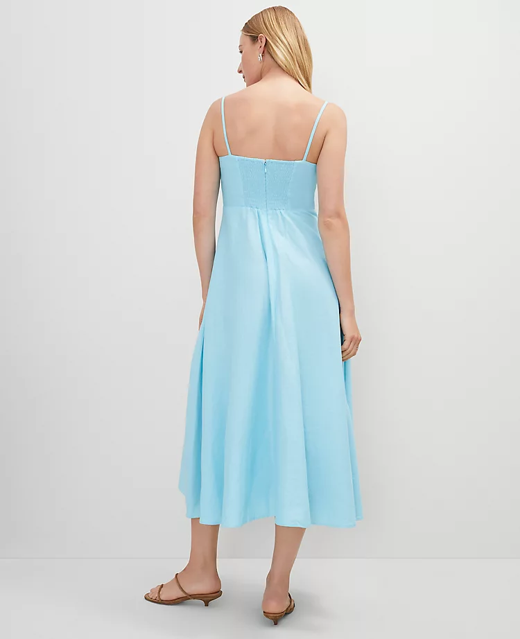 Petite Gulf Stream Blue Linen Blend Midi Dress with Spaghetti Straps 2 Petite Gulf Stream Blue Linen Blend Midi Dress with Spaghetti Straps - Image 2