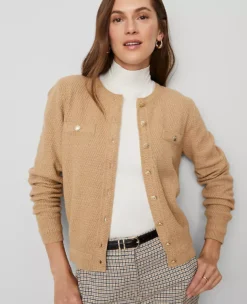 Petite Textured Knit Cardigan in Cafe Au Lait