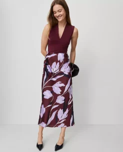 Elegant Floral Satin Bias Cut Midi Slip Skirt in Windsor Wine 9 Elegant Floral Satin Bias Cut Midi Slip Skirt in Windsor Wine -Ann Taylor Store 857568 522831 ALT3