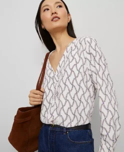 Petite Floral Mixed Media Pleat Front Blouse - Winter White