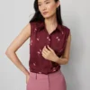 Petite Floral Sleeveless Shirred Yoke Blouse - Windsor Wine