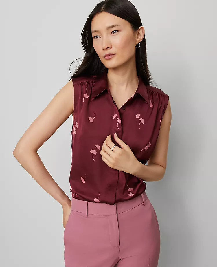Petite Floral Sleeveless Shirred Yoke Blouse - Windsor Wine 1 Petite Floral Sleeveless Shirred Yoke Blouse - Windsor Wine