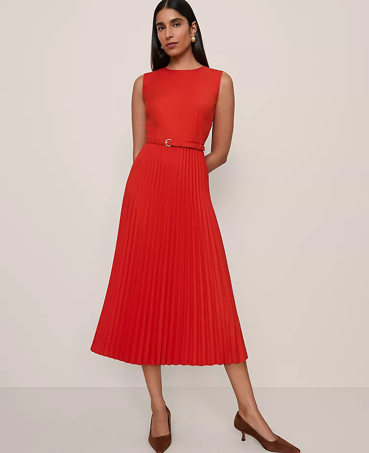 Petite Amaretto Belted Pleated Midi Dress - Elegant A-Line Fit 1 Petite Amaretto Belted Pleated Midi Dress - Elegant A-Line Fit