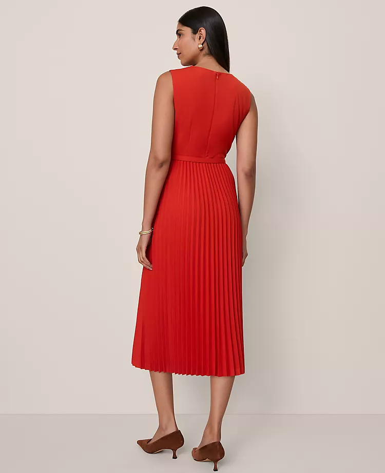 Petite Amaretto Belted Pleated Midi Dress - Elegant A-Line Fit 2 Petite Amaretto Belted Pleated Midi Dress - Elegant A-Line Fit - Image 2