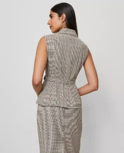 Plaid Double-Breasted Belted Vest in Copper and Cream 5 Plaid Double-Breasted Belted Vest in Copper and Cream -Ann Taylor Store 857638 019905 ALT1