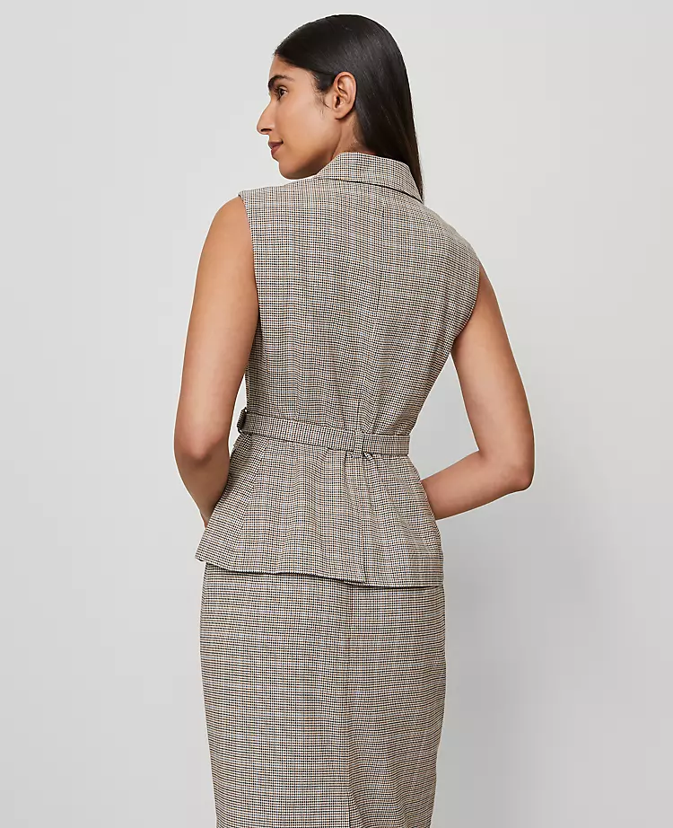 Plaid Double-Breasted Belted Vest in Copper and Cream 3 Plaid Double-Breasted Belted Vest in Copper and Cream - Image 3