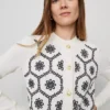 Petite Floral Embroidered Crew Neck Cardigan - White & Navy