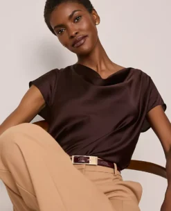 Satin Cowl Neck Top Pure Chocolate
