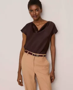 Satin Cowl Neck Top Pure Chocolate -Ann Taylor Store 857650 7043 ALT2
