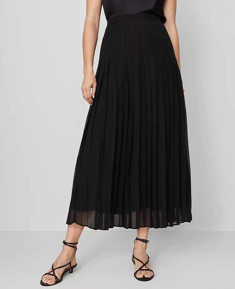 Elegant Petite Black Chiffon Pleated Maxi Skirt 2 Elegant Petite Black Chiffon Pleated Maxi Skirt - Image 2
