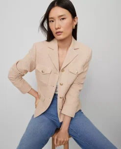 Petite Tweed Military Blazer Jacket in Pale Sandalwood -Ann Taylor Store 857663 019781 ALT2