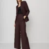 Classic Burgundy Wide-Leg High-Waisted Tailored Dress Pants